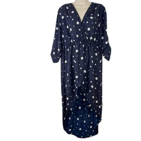 Torrid Womens High Low Maxi Tunic Navy White Polka Dot Tab Sleeves Plus 1X - Picture 1 of 3